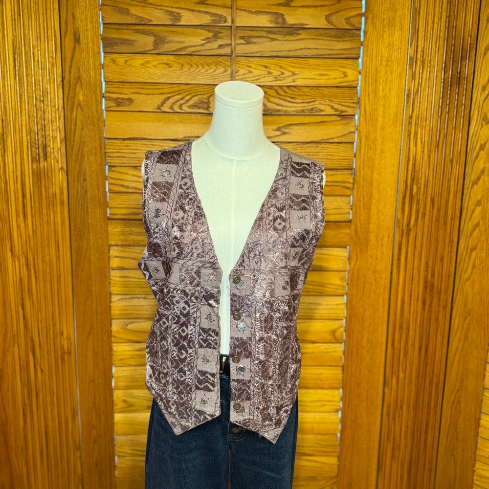 Zero Zero Mauve Cotton Embroidered Mirror Vest Bohemian Cinch Back Medium